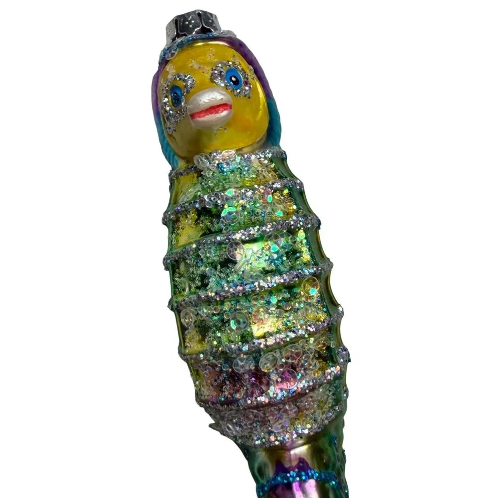 Pier One Seahorse Christmas Ornament With Glitter Design Blow Glass - Picture 3 of 4